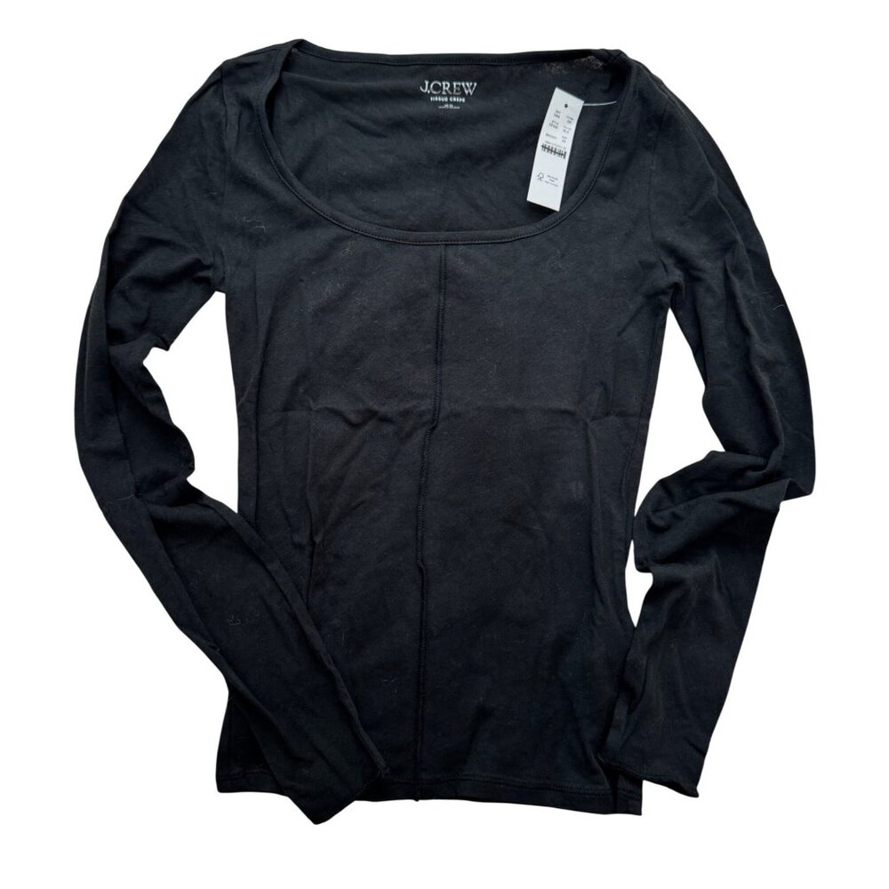 J.crew Tissue‎ Crepe Long-sleeve Scoopneck T-shirt black sz XS
